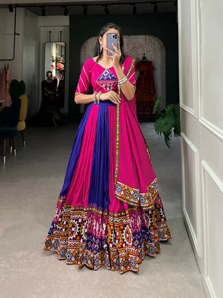 Royal Blue Vibrant Printed Silk Lehenga with Gamthi & Mirror Work ClothsVilla