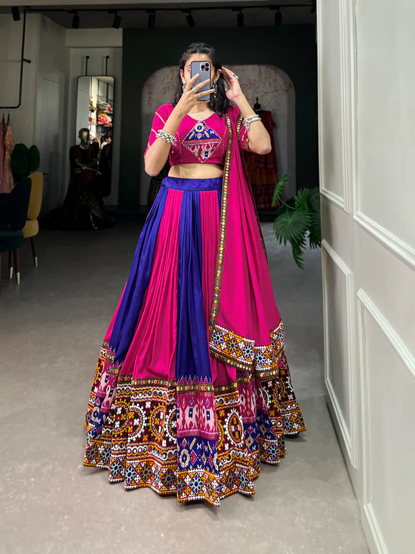 Royal Blue Vibrant Printed Silk Lehenga with Gamthi & Mirror Work ClothsVilla