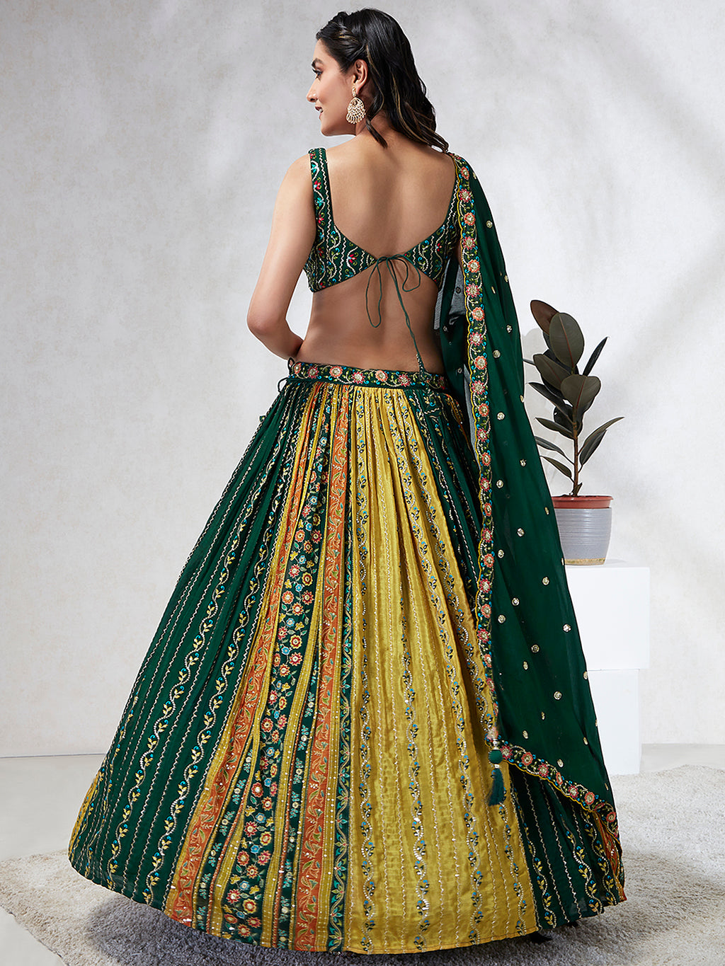Royal Green Chiffon Lehenga Choli Set with Exquisite Sequin Embroidery & Threadwork ClothsVilla