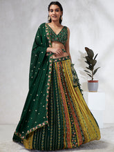 Load image into Gallery viewer, Royal Green Chiffon Lehenga Choli Set with Exquisite Sequin Embroidery &amp; Threadwork ClothsVilla