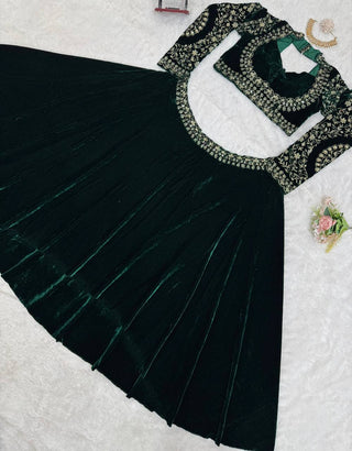 Royal Green Viscose Velvet Semi-Stitched Lehenga Set with All-Over Sequin Embroidery ClothsVilla