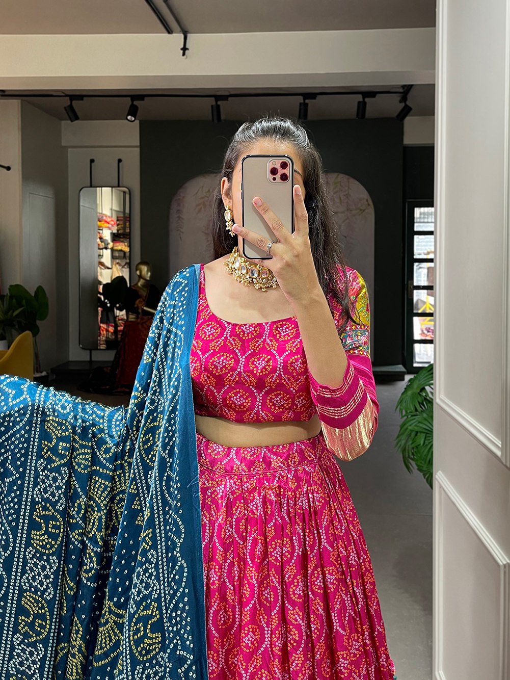 Royal Pink Elegant Gaji Silk Lehenga Set with Digital Print and Tassels – Perfect for Every Occasion