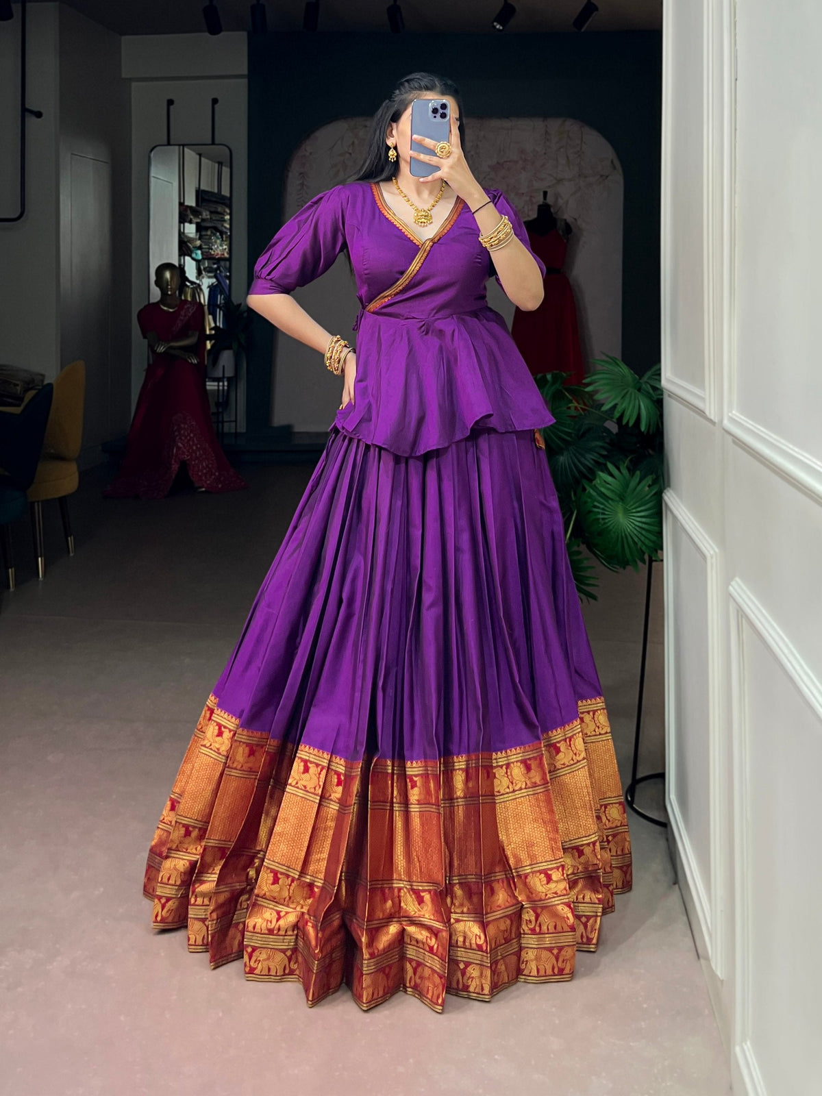 Royal Purple Pure Cotton Lehenga Choli ClothsVilla