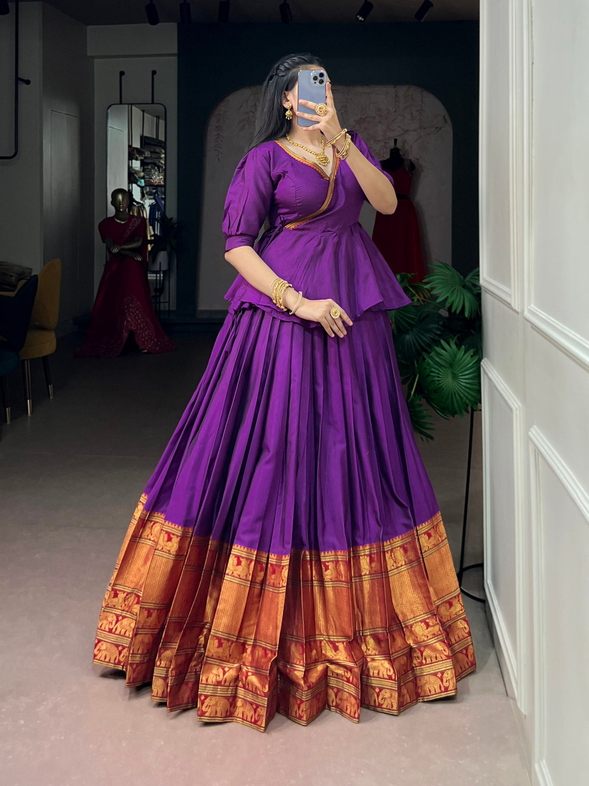 Royal Purple Pure Cotton Lehenga Choli ClothsVilla
