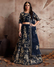 Load image into Gallery viewer, Royal Velvet Blue Lehenga Choli Set with Exquisite Jari Embroidery ClothsVilla