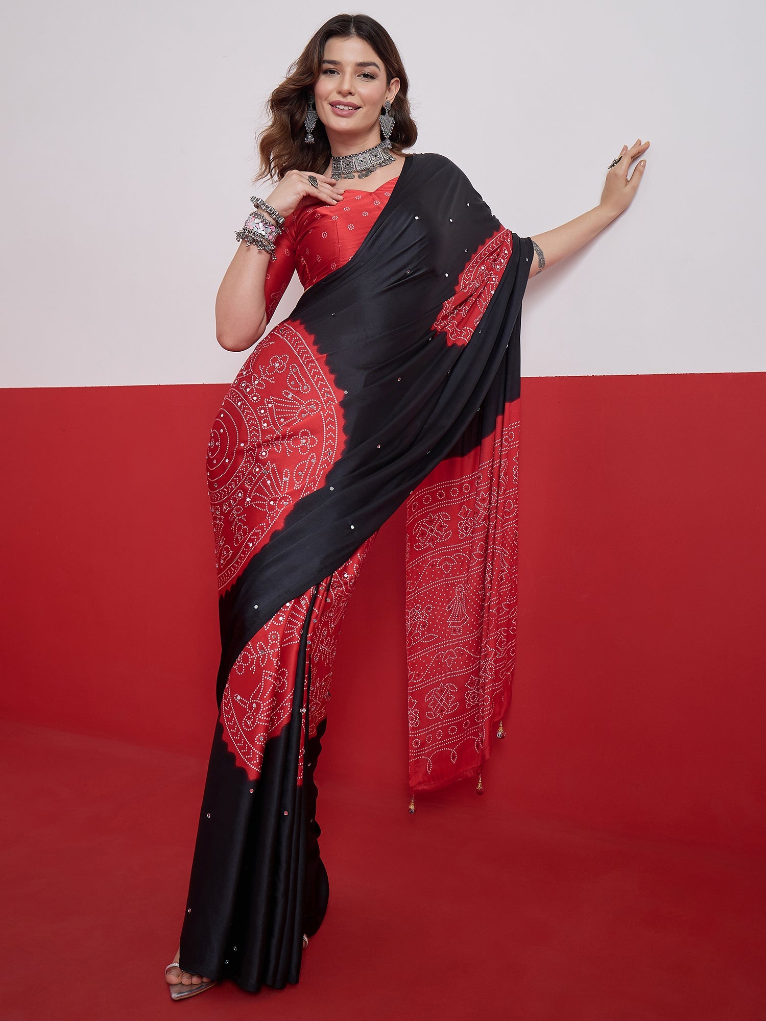 Ruhika Mirror Work Semi Modal Saree for Wedding & Party Wear ClothsVilla