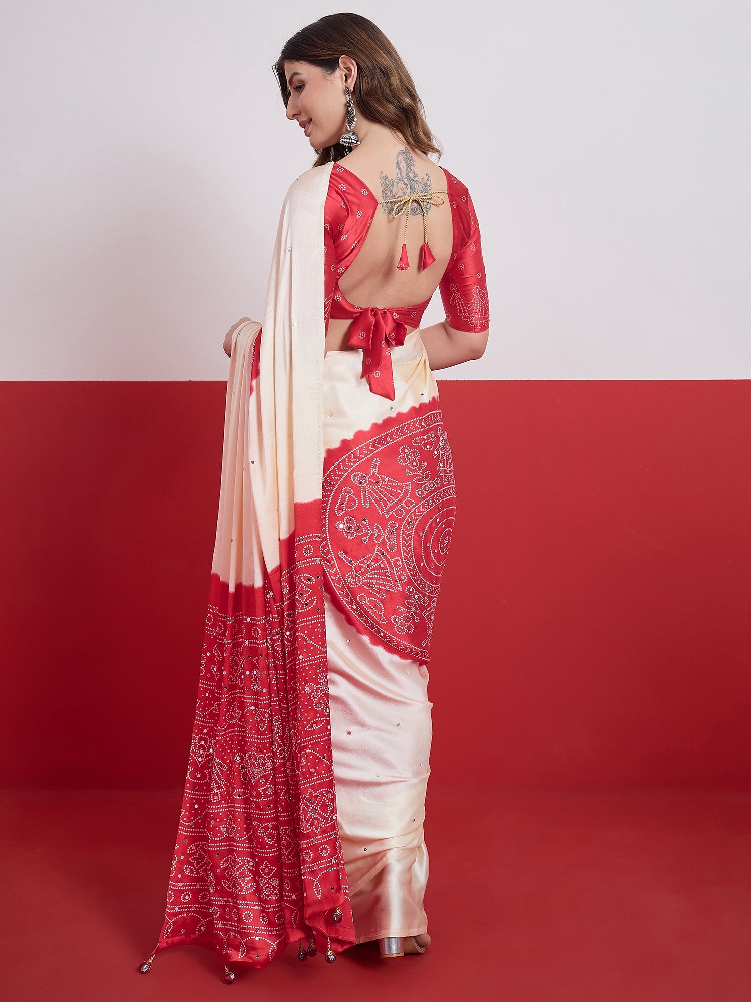 Ruhika Mirror Work Semi Modal Saree for Wedding & Party Wear ClothsVilla