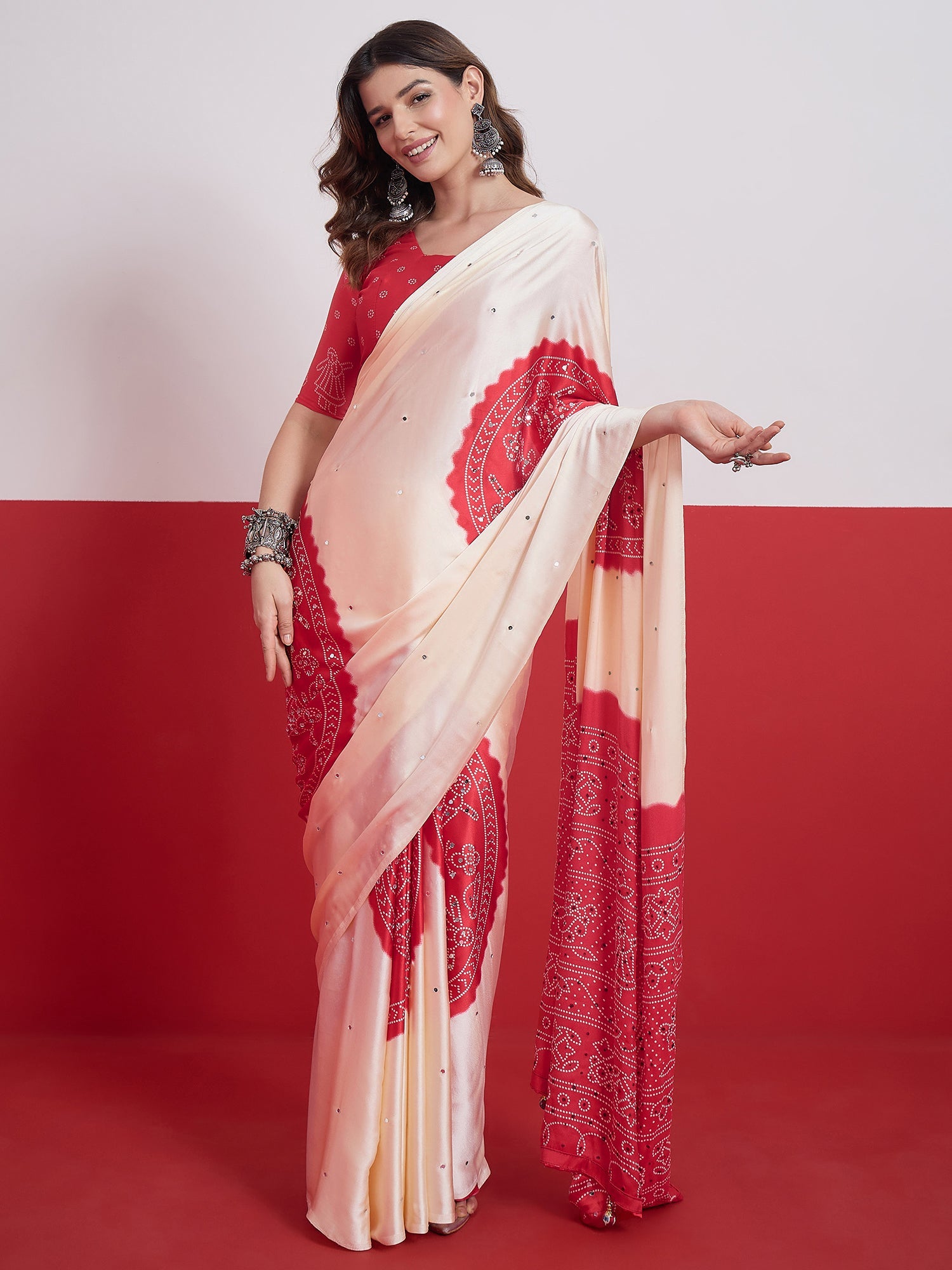 Ruhika Mirror Work Semi Modal Saree for Wedding & Party Wear ClothsVilla