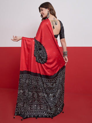 Ruhika Mirror Work Semi Modal Saree for Wedding & Party Wear ClothsVilla