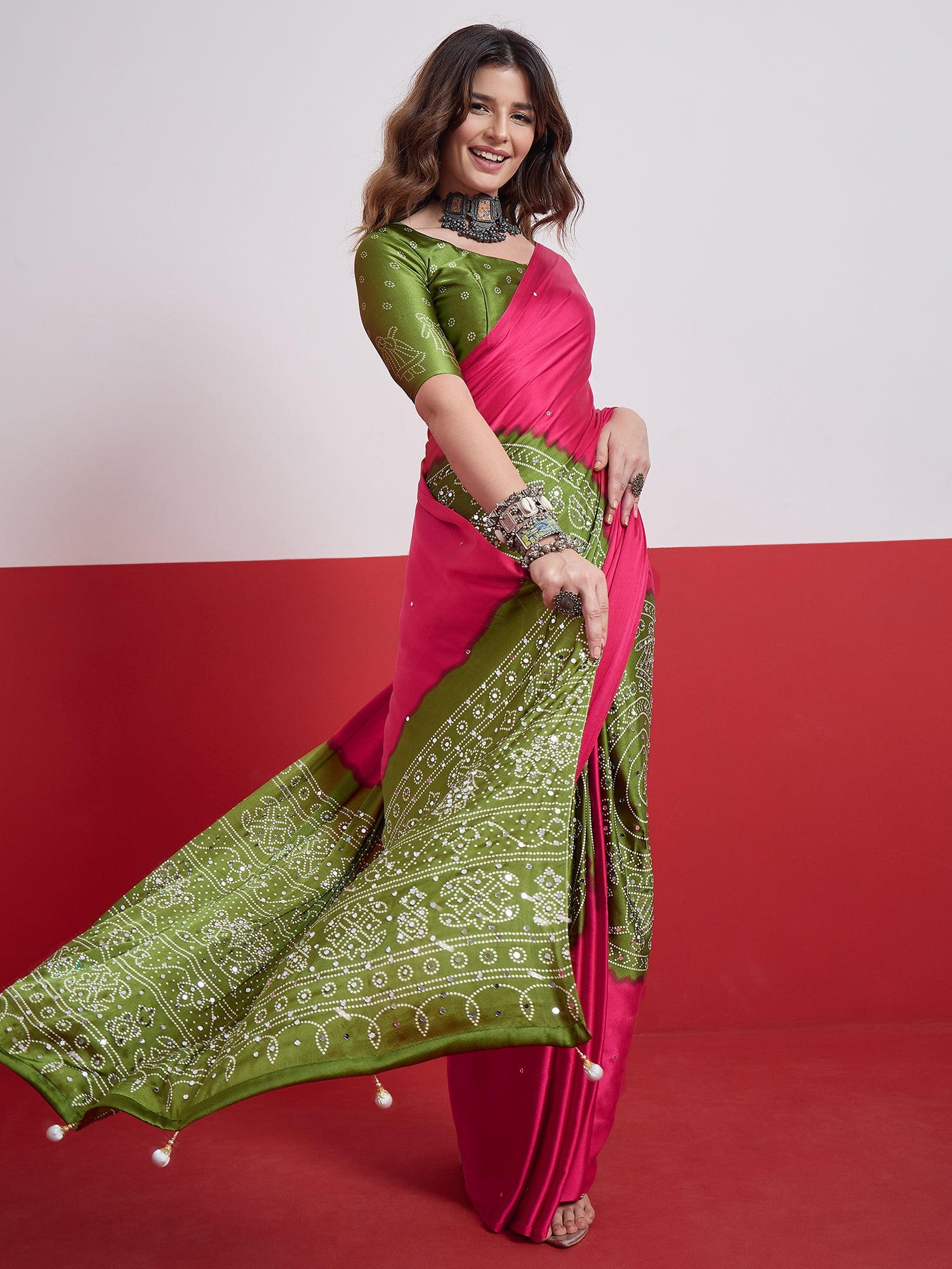 Ruhika Mirror Work Semi Modal Saree for Wedding & Party Wear ClothsVilla