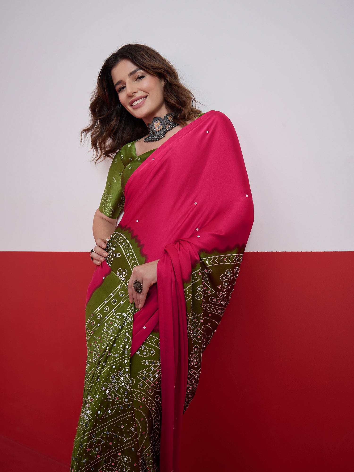 Ruhika Mirror Work Semi Modal Saree for Wedding & Party Wear ClothsVilla