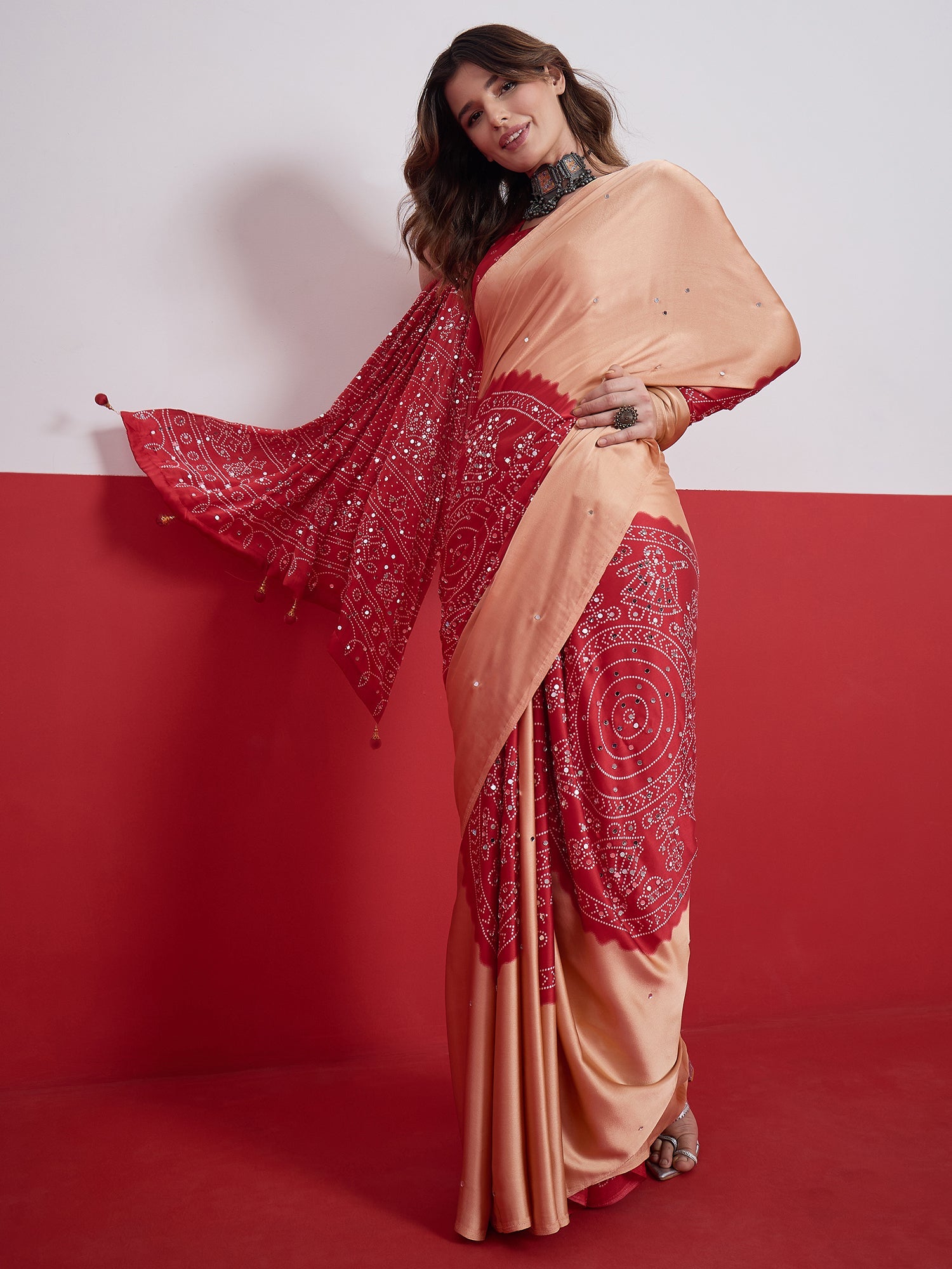 Ruhika Mirror Work Semi Modal Saree for Wedding & Party Wear ClothsVilla