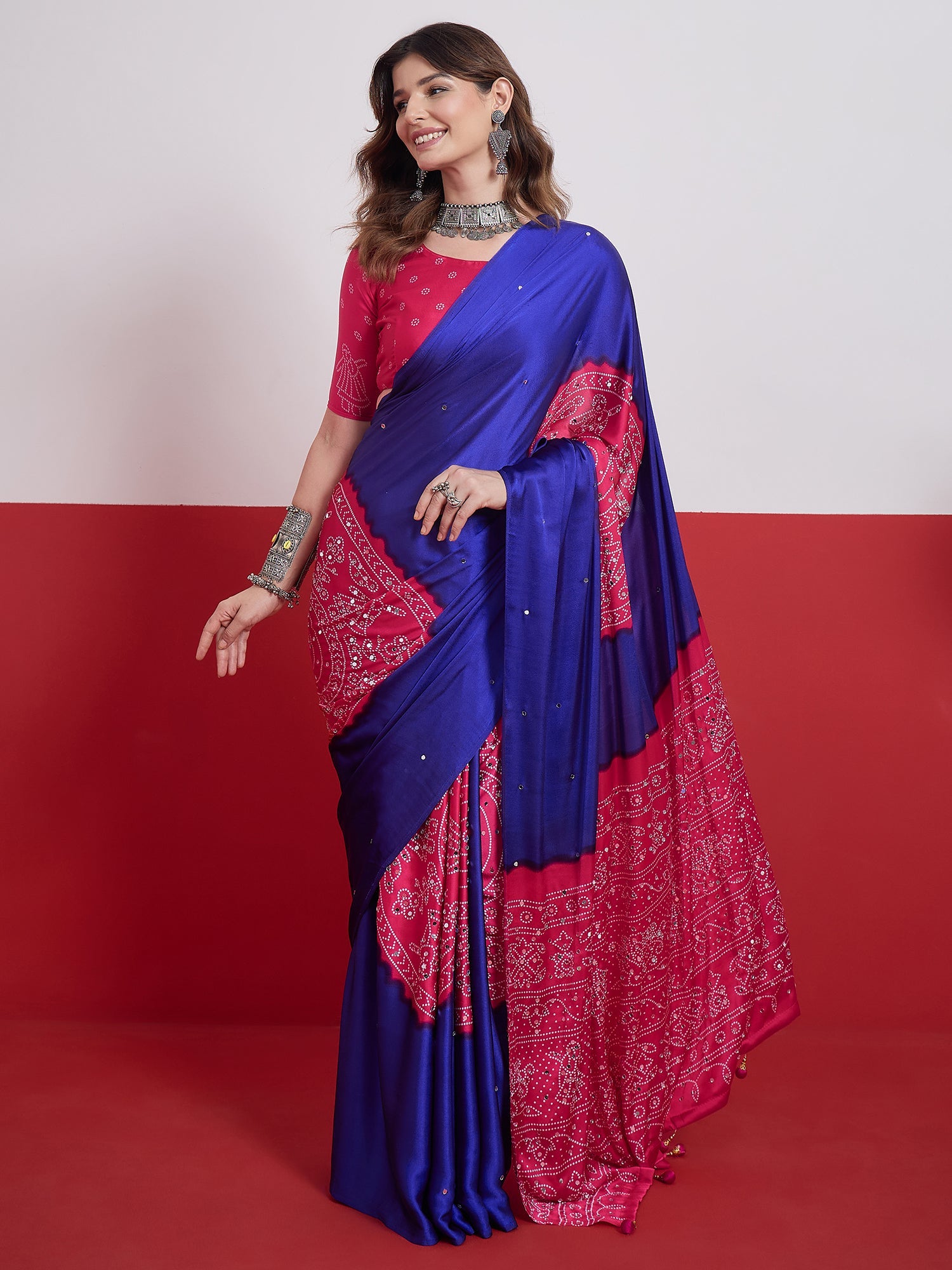 Ruhika Mirror Work Semi Modal Saree for Wedding & Party Wear ClothsVilla