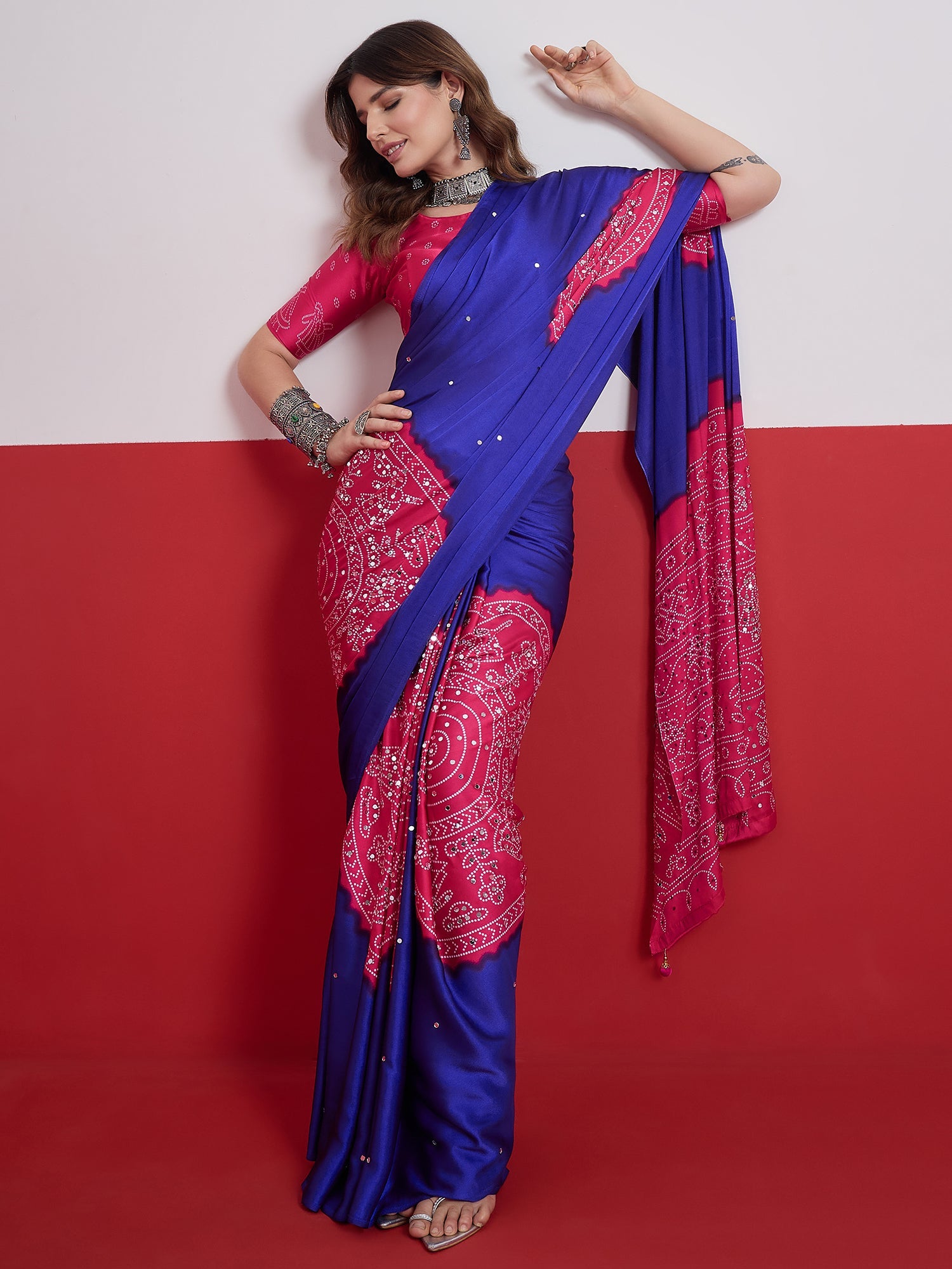 Ruhika Mirror Work Semi Modal Saree for Wedding & Party Wear ClothsVilla