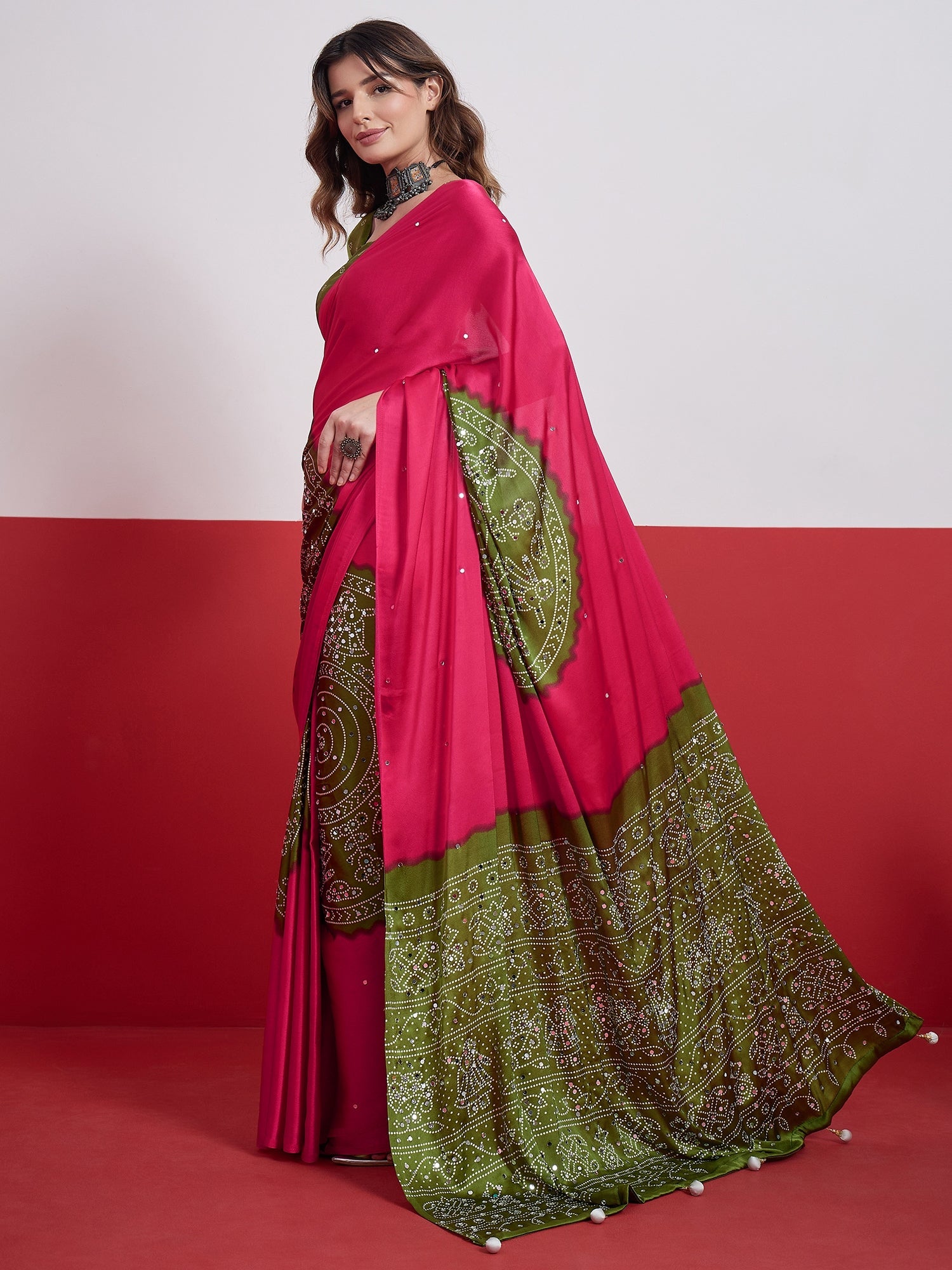 Ruhika Mirror Work Semi Modal Saree for Wedding & Party Wear ClothsVilla