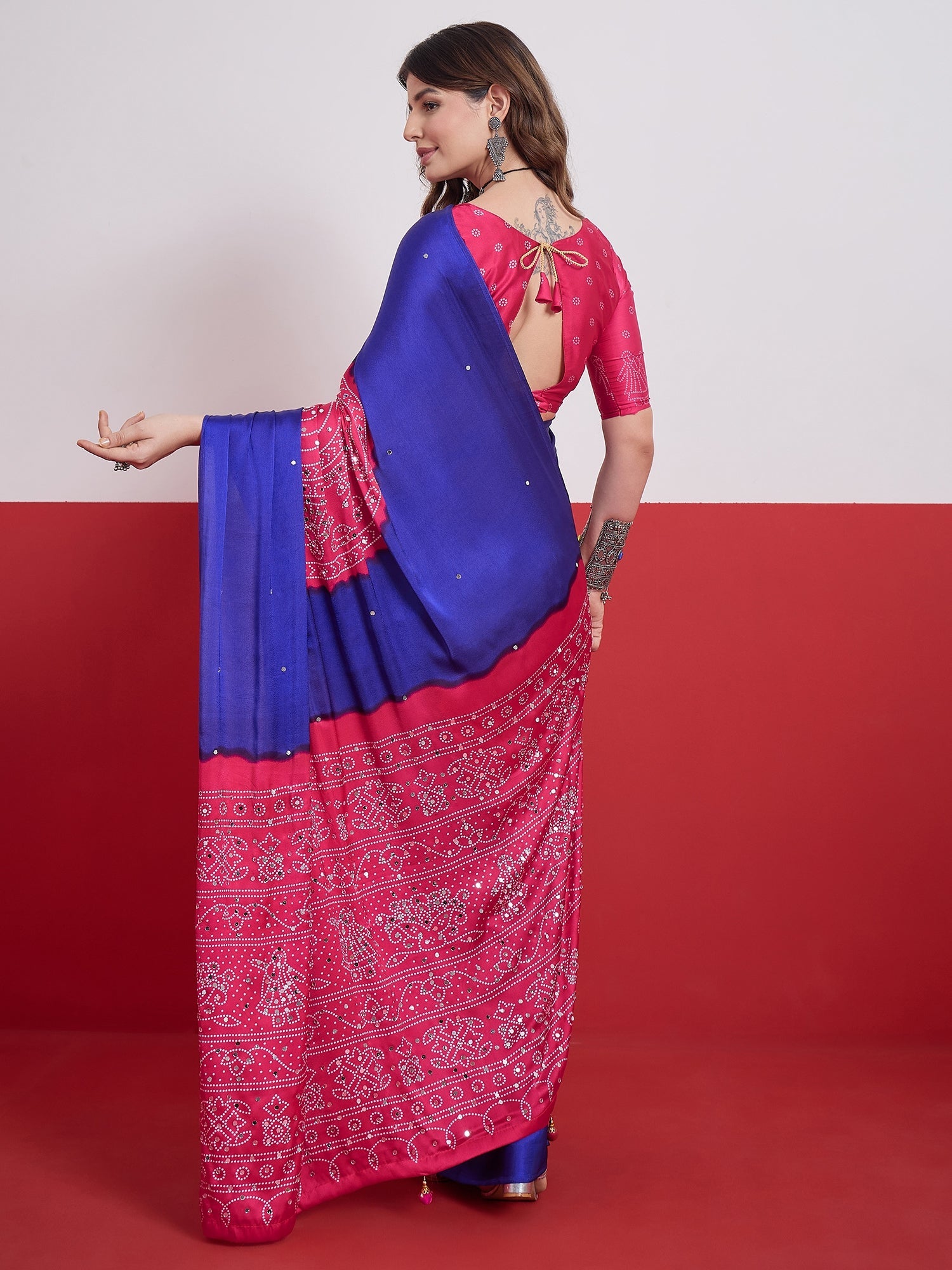Ruhika Mirror Work Semi Modal Saree for Wedding & Party Wear ClothsVilla