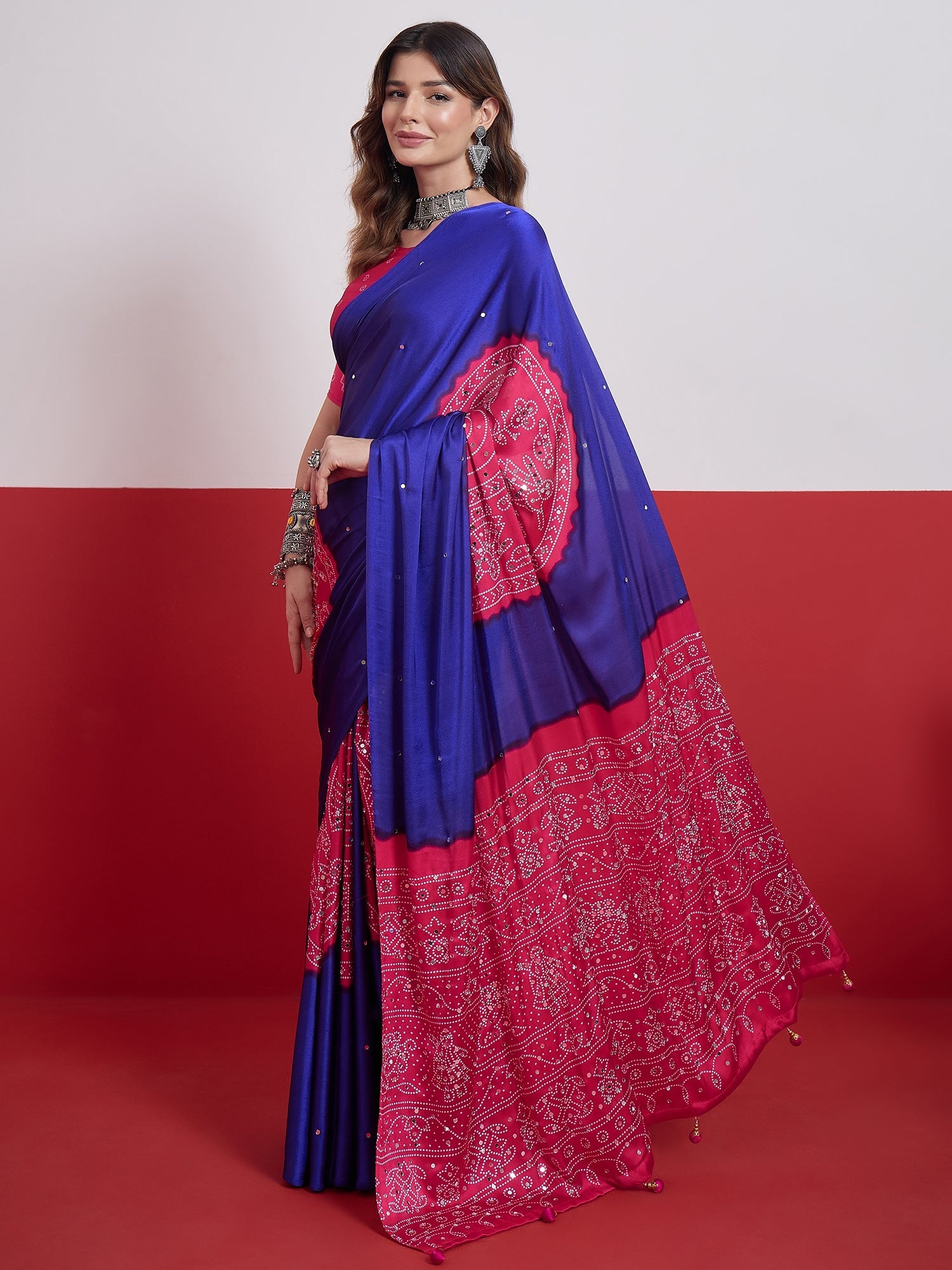 Ruhika Mirror Work Semi Modal Saree for Wedding & Party Wear ClothsVilla
