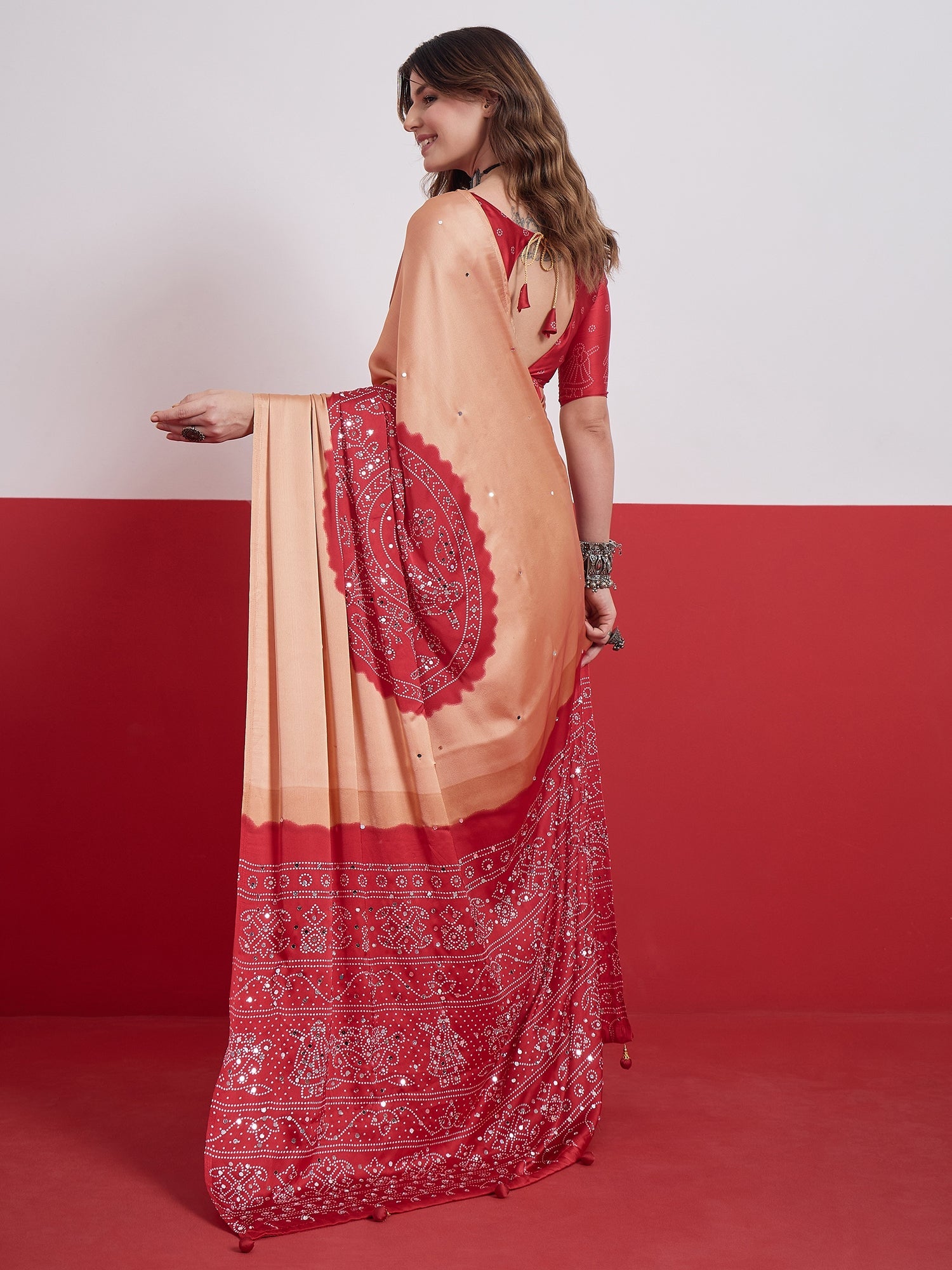 Ruhika Mirror Work Semi Modal Saree for Wedding & Party Wear ClothsVilla