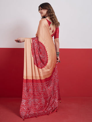 Ruhika Mirror Work Semi Modal Saree for Wedding & Party Wear ClothsVilla