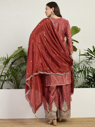 Rust Chinon Palazzo Set with Dupatta ClothsVilla