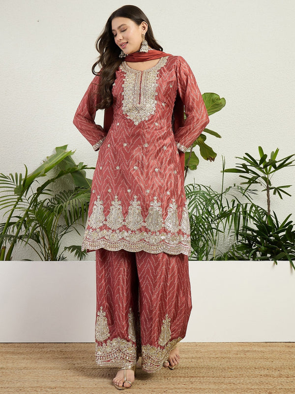 Rust Chinon Palazzo Set with Dupatta ClothsVilla