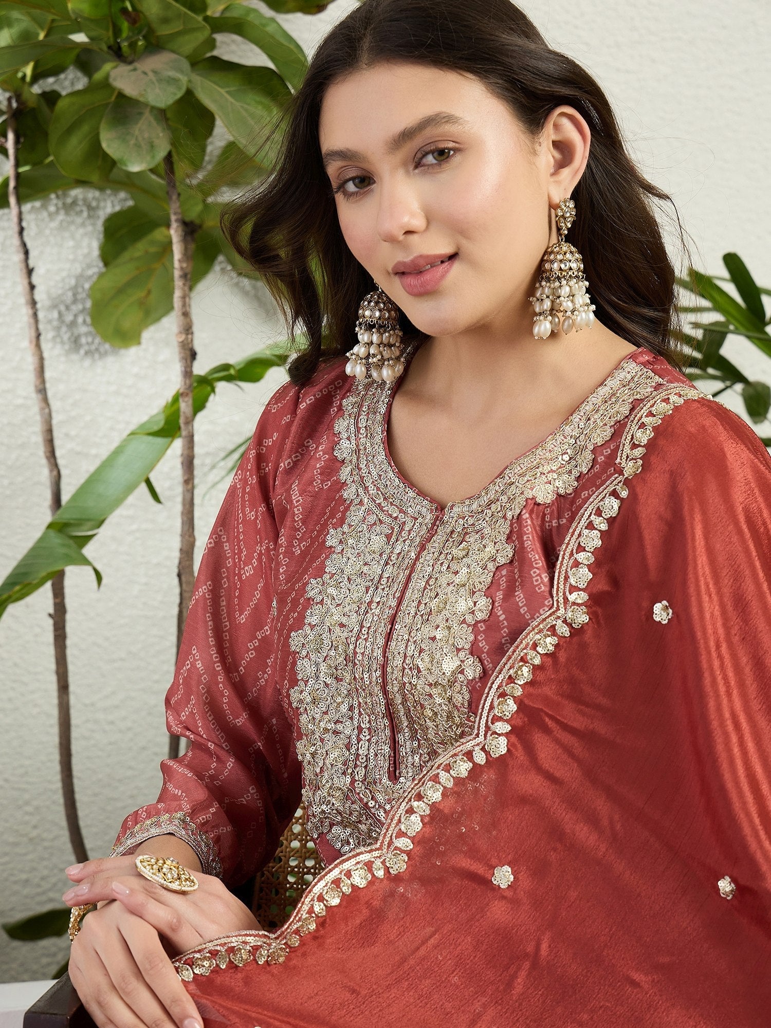 Rust Chinon Palazzo Set with Dupatta ClothsVilla
