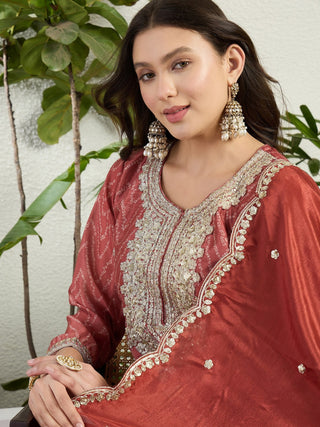 Rust Chinon Palazzo Set with Dupatta ClothsVilla