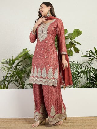 Rust Chinon Palazzo Set with Dupatta ClothsVilla