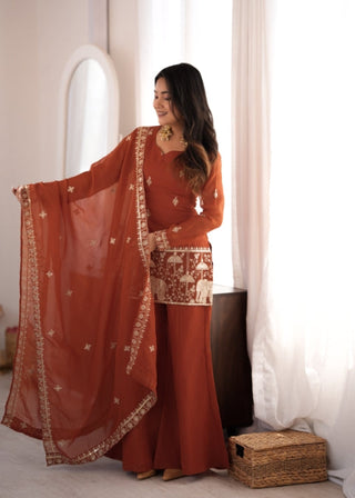 Rust Crunchy Silk Embroidered Suit Set ClothsVilla