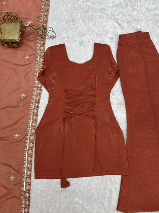 Rust Crunchy Silk Embroidered Suit Set ClothsVilla