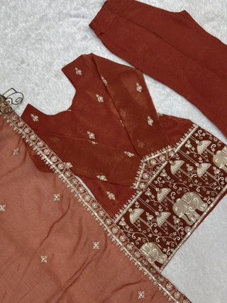 Rust Crunchy Silk Embroidered Suit Set ClothsVilla