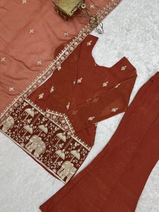 Rust Crunchy Silk Embroidered Suit Set ClothsVilla