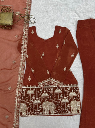Rust Crunchy Silk Embroidered Suit Set ClothsVilla