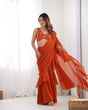 Load image into Gallery viewer, Rust Designer Ready-to-Wear Sharara Saree in Pure Fox Georgette with Heavy Embroidered Sequin Blouse ClothsVilla