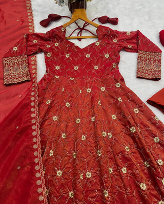 Rust Heavy Sequence Anarkali Suit ClothsVilla