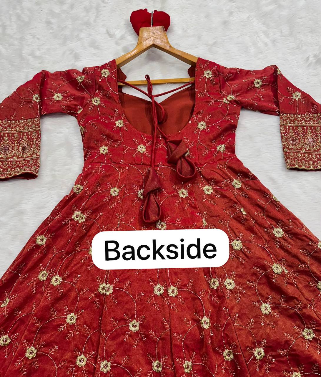 Rust Heavy Sequence Anarkali Suit ClothsVilla