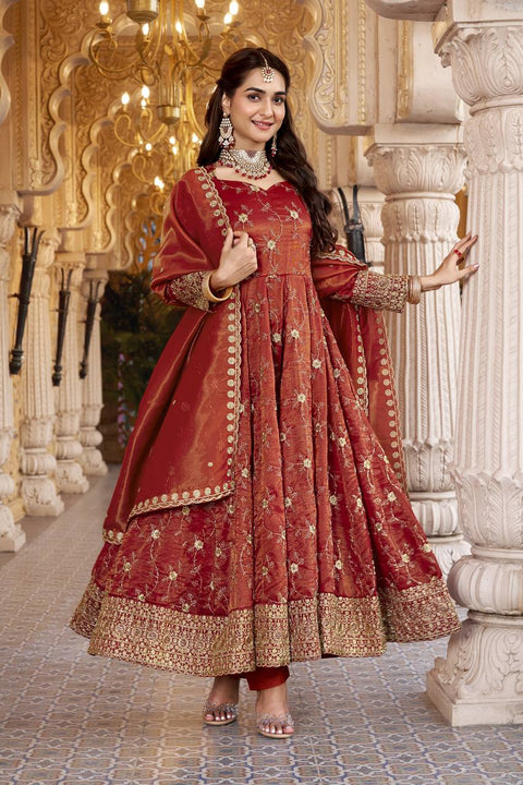 Rust Heavy Sequence Anarkali Suit ClothsVilla Main image
