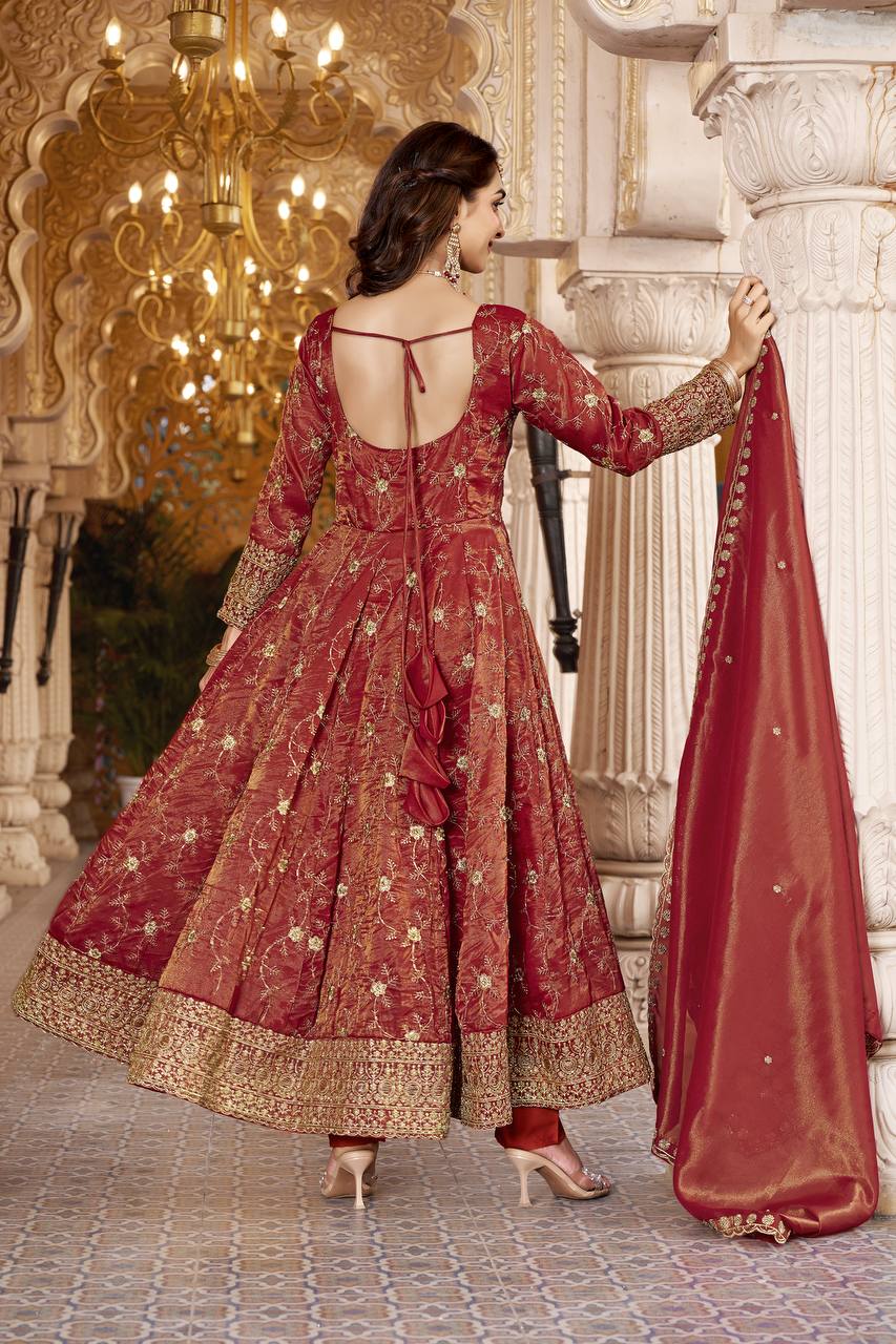Rust Heavy Sequence Anarkali Suit ClothsVilla