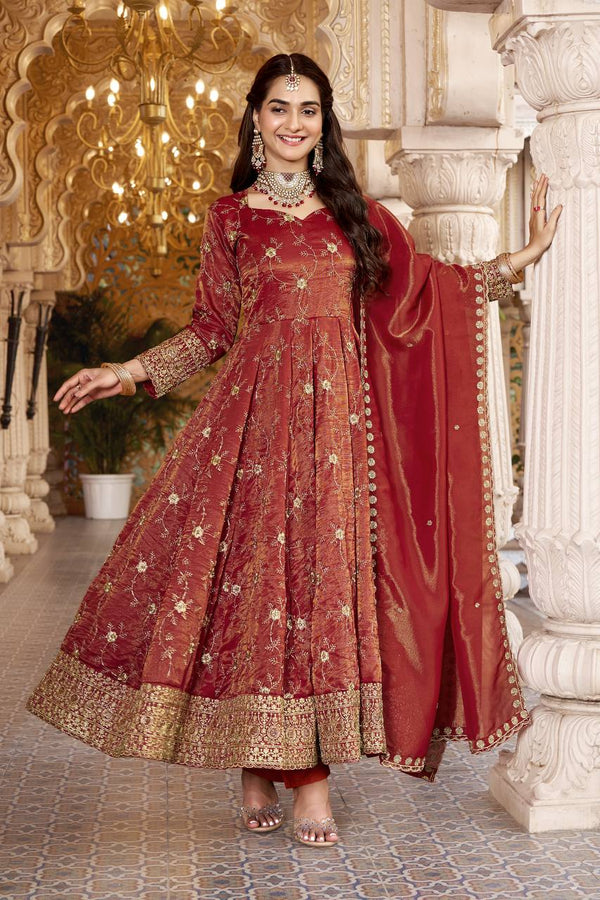 Rust Heavy Sequence Anarkali Suit ClothsVilla