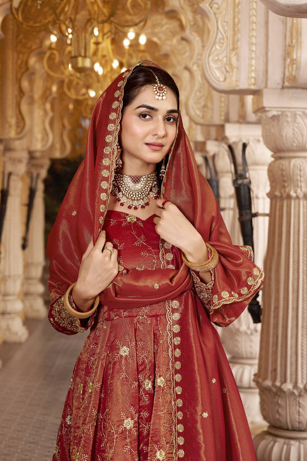 Rust Heavy Sequence Anarkali Suit ClothsVilla