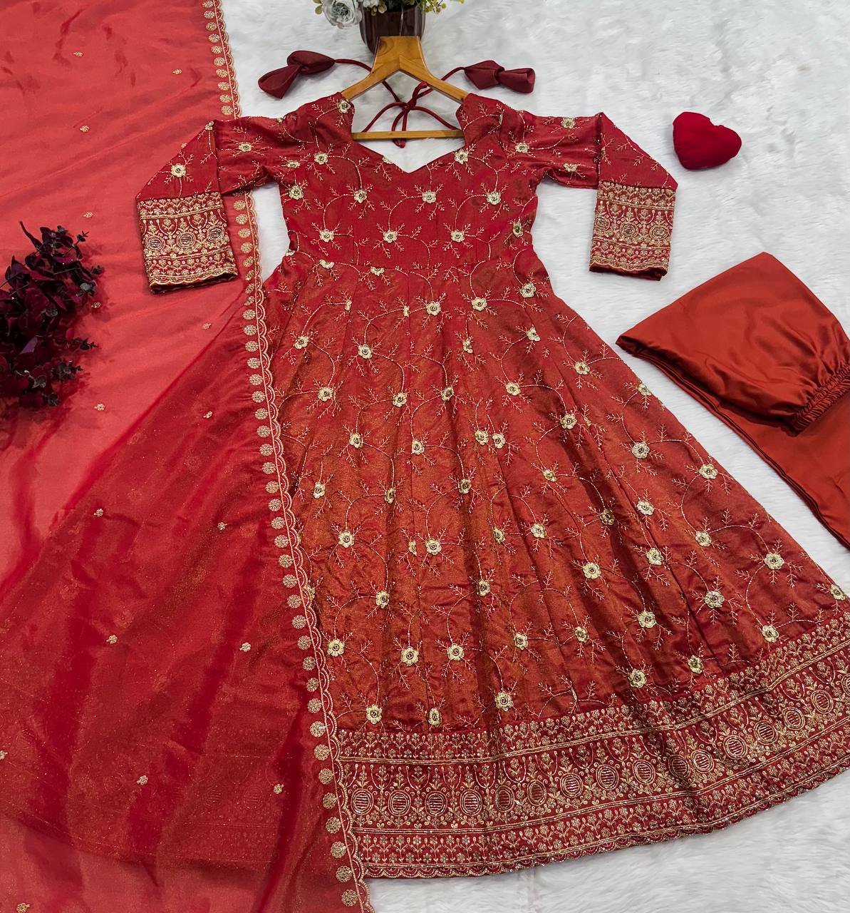 Rust Heavy Sequence Anarkali Suit ClothsVilla