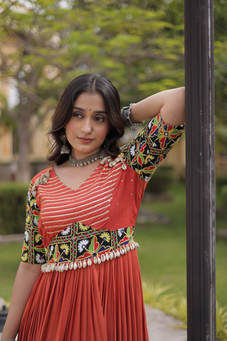 Rust Kutchi Gamthi Embroidered Gown ClothsVilla