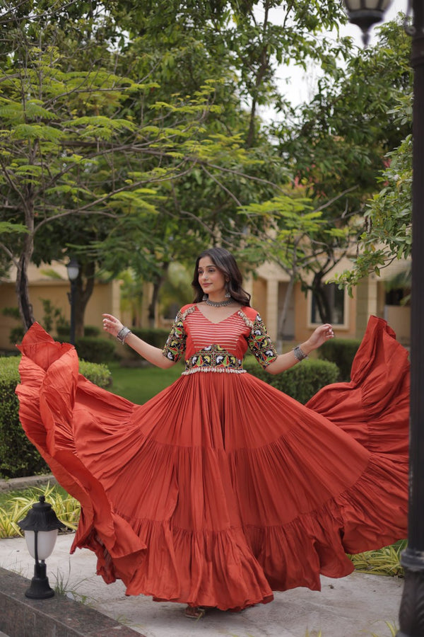 Rust Kutchi Gamthi Embroidered Gown ClothsVilla