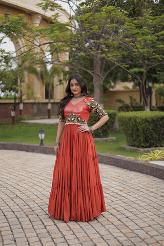 Rust Kutchi Gamthi Embroidered Gown ClothsVilla