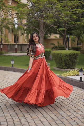 Rust Kutchi Gamthi Embroidered Gown ClothsVilla