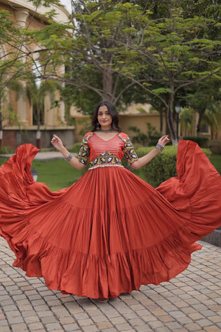 Rust Kutchi Gamthi Embroidered Gown ClothsVilla