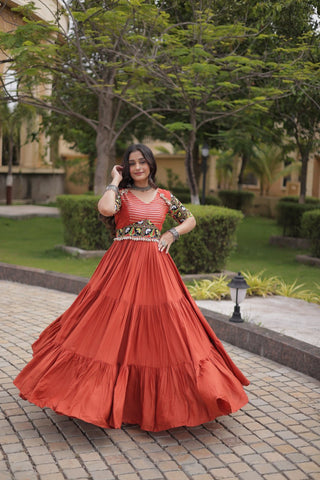 Rust Kutchi Gamthi Embroidered Gown ClothsVilla