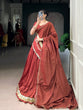 Load image into Gallery viewer, Rust Orange Elegant Pure Chanderi Zari Weaving Lehenga Set with Embossed Design &amp; Lace Touch-Up – 6-Meter Flair Stitched Lehenga, Blouse &amp; Dupatta ClothsVilla