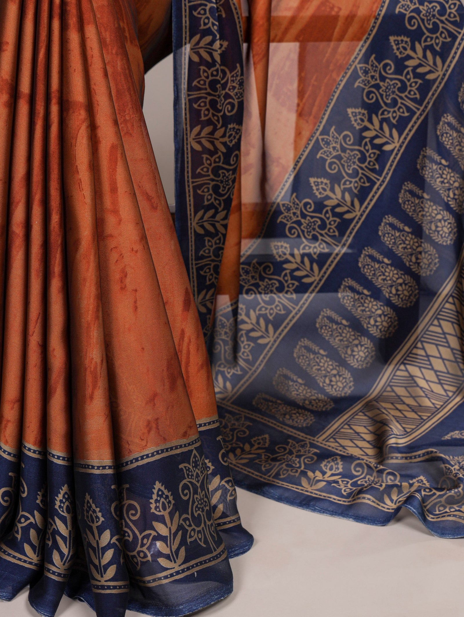 Rust Orange Elegant Rangoli Silk Printed Saree with Matching Unstitched Blouse – Lightweight Daily, Festive & Casual Wear ClothsVilla