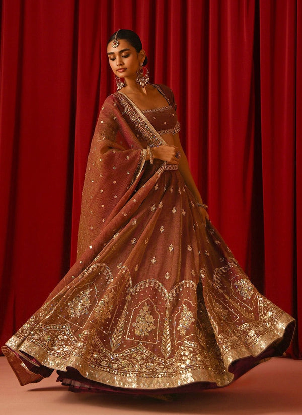 Rust Orange Fandy Silk Lehenga Choli ClothsVilla